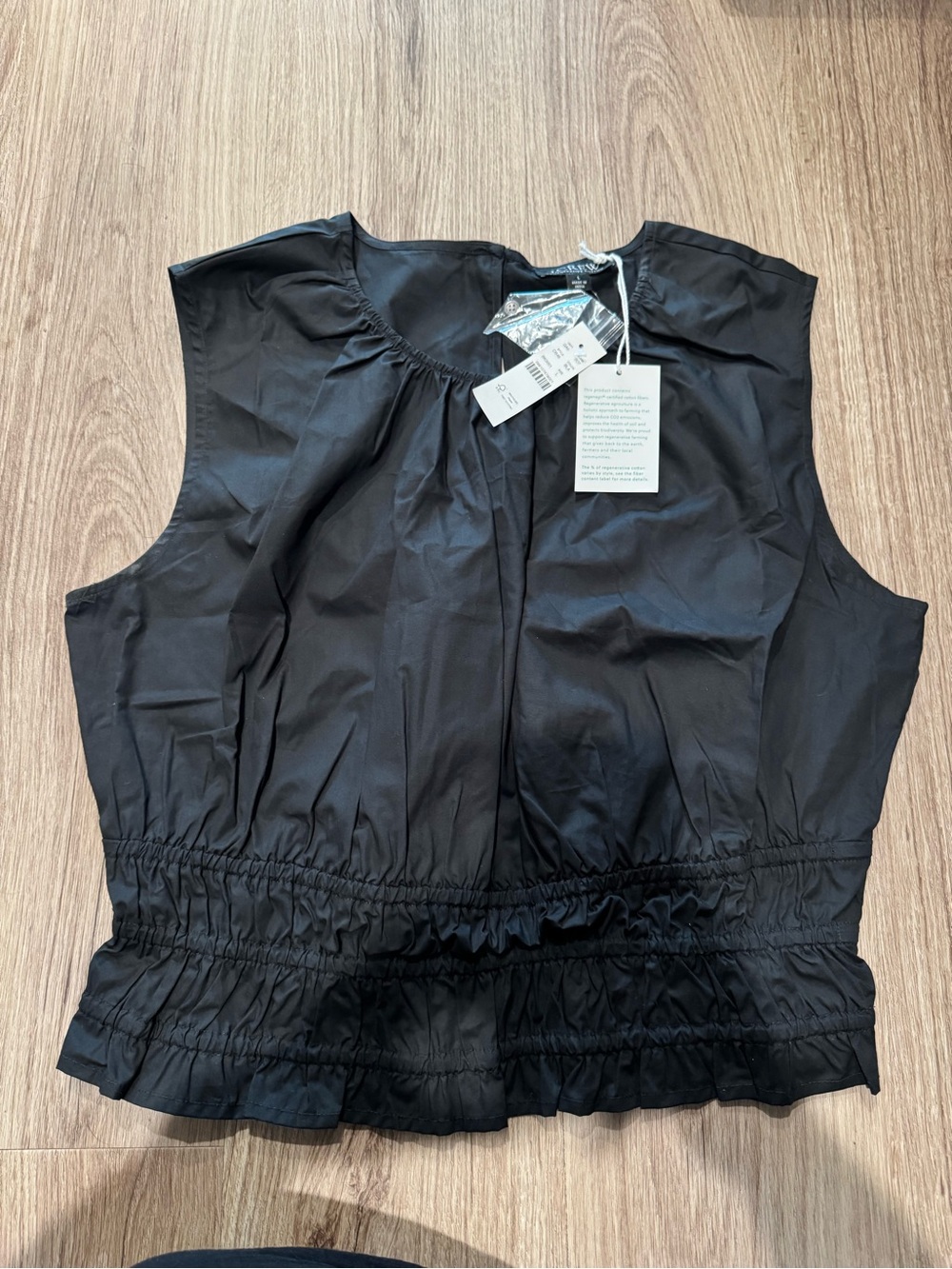 J. Crew Black Sleeveless Gathered-Neck Camisole with Ruffle Hem